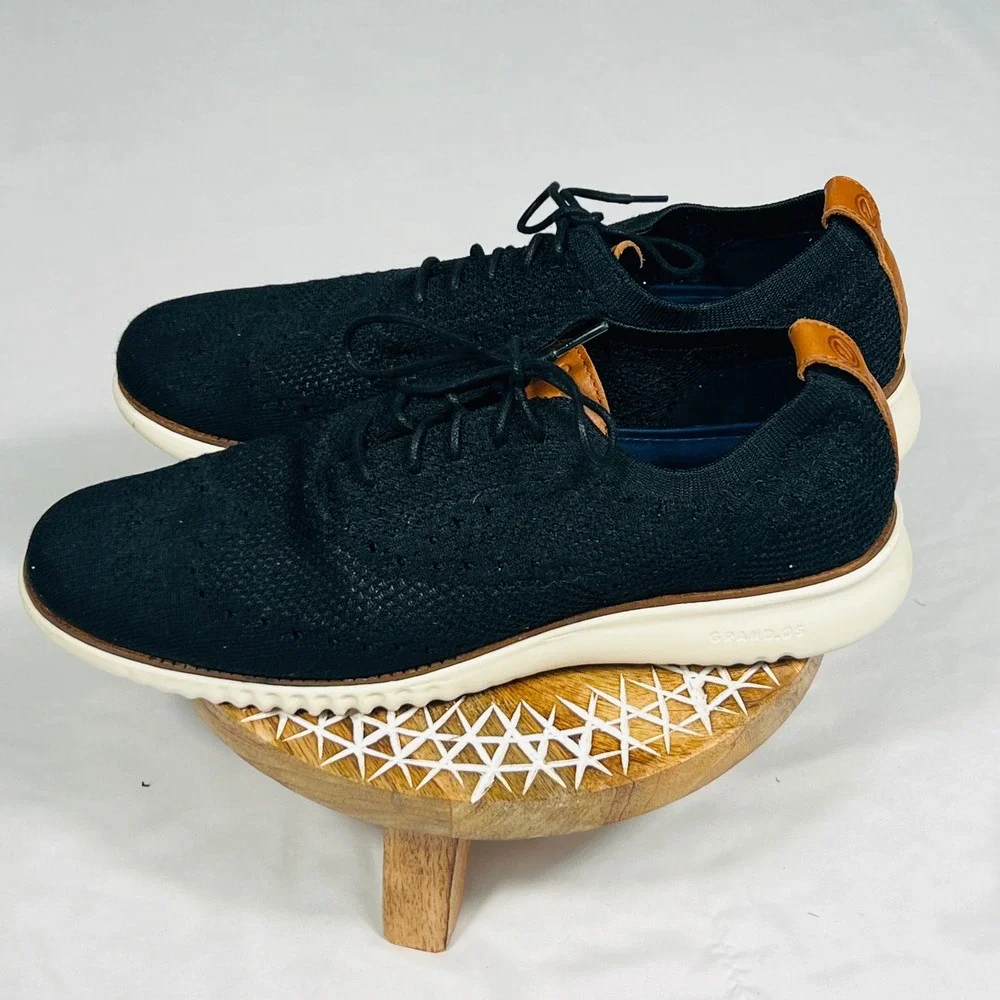 Cole Haan Zerogrand Stitchlite Oxford Mens 10.5 Black Knit Wingtip Shoes C27568